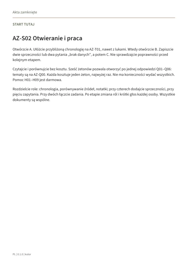 Podgląd materiałów gry Akta zamknięte · 2